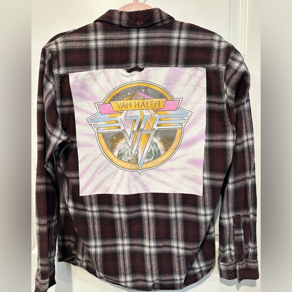 VAN HALEN upcycled purple Flannel shirt Med Or pick size